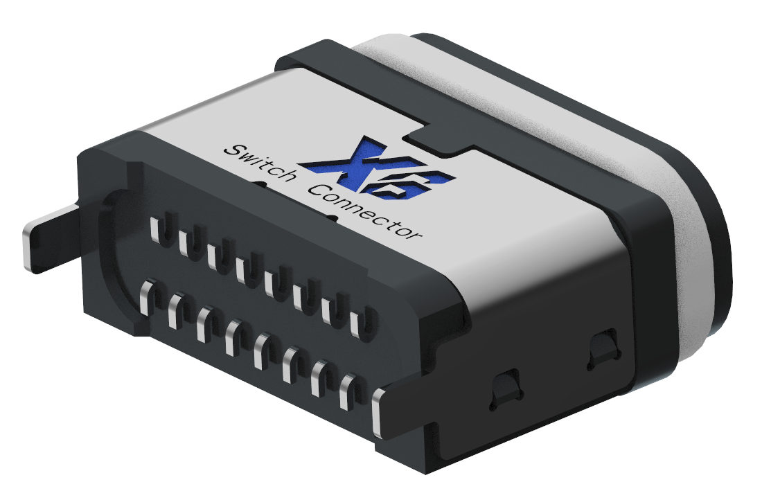 XB-ATCF-16-020 -X TYPE C 16P 防水母座立式贴板 L=7.45mm(U型全塑款)